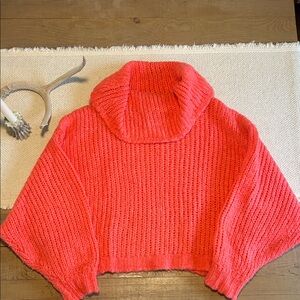 Anthropologie Vibrant Coral Cowl Neck Sweater